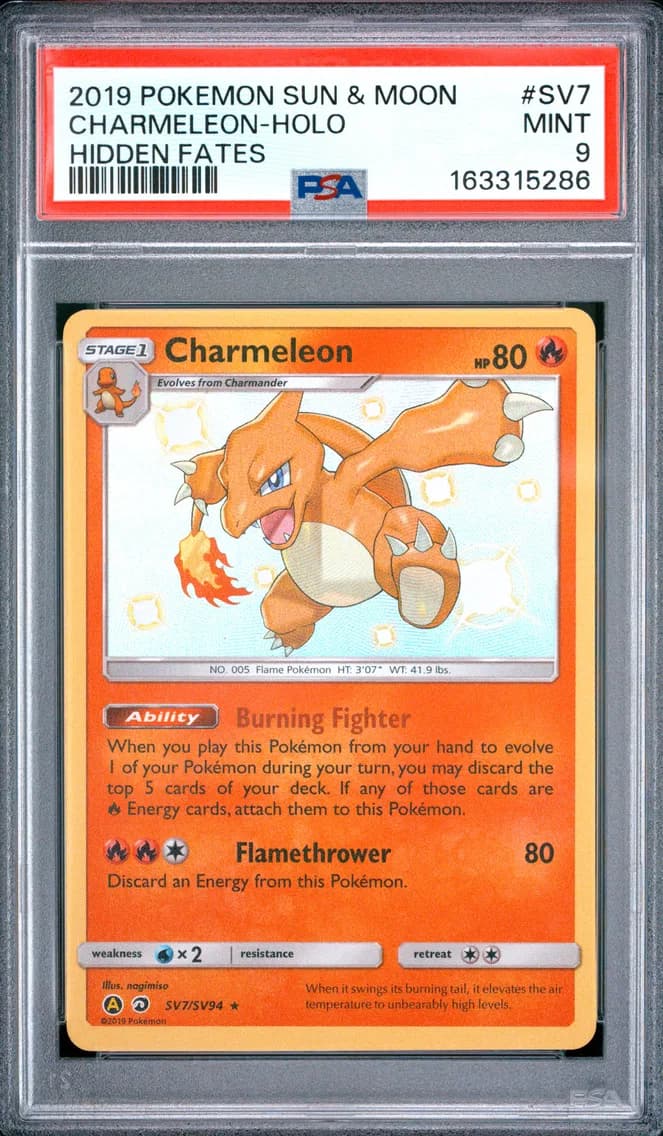 Charmeleon-Holo, Sun & Moon Hidden Fates, PSA 9