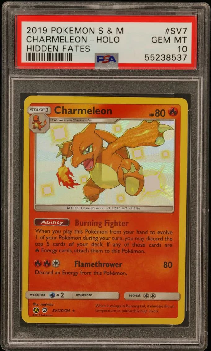 Charmeleon-Holo, Sun & Moon Hidden Fates, PSA 10