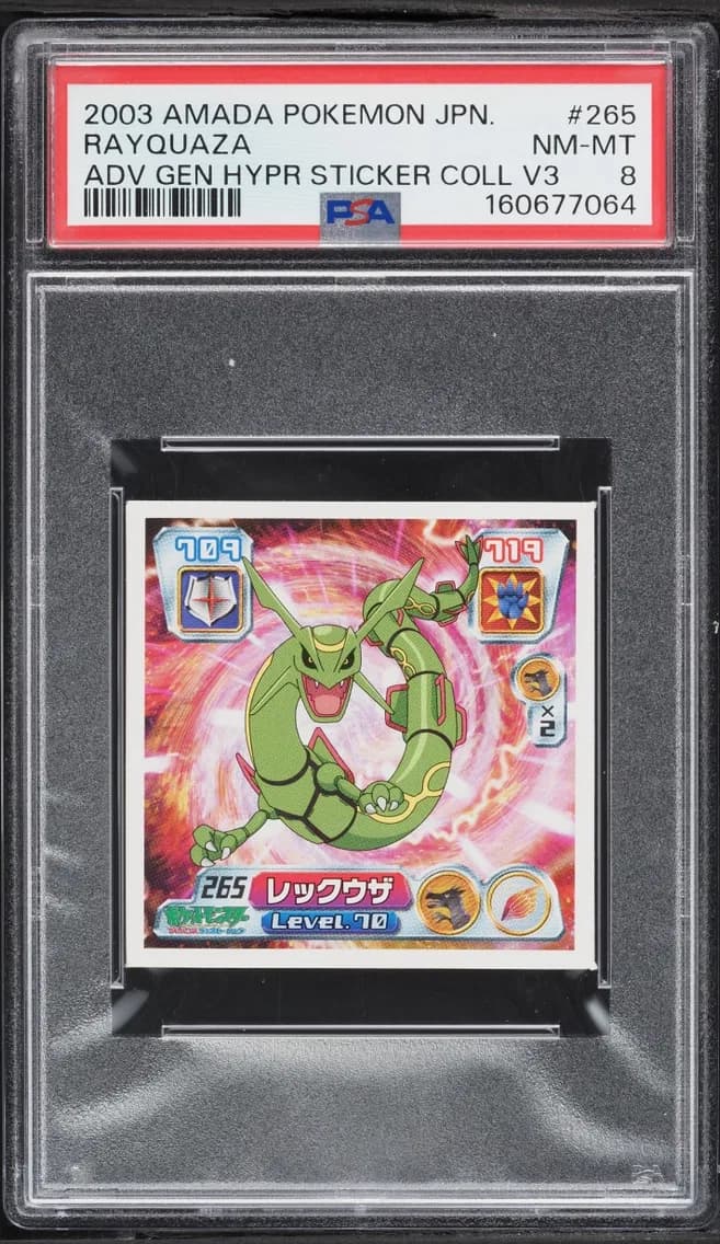 Rayquaza, Amada Pokemon Japanese Advanced Generation Hyper Sticker Collection Vol 3, PSA 8