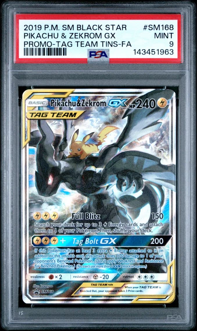 Pikachu & Zekrom GX, SM Black Star Promo, PSA 9