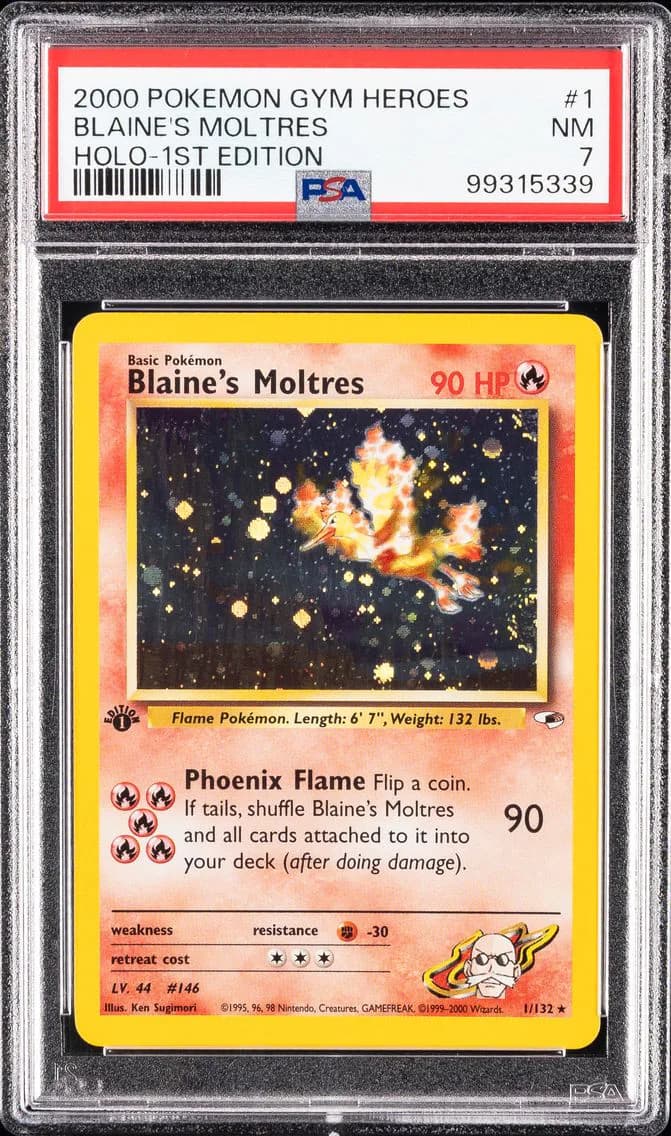 Blaine's Moltres Holo-1st Edition, Gym Heroes, PSA 7