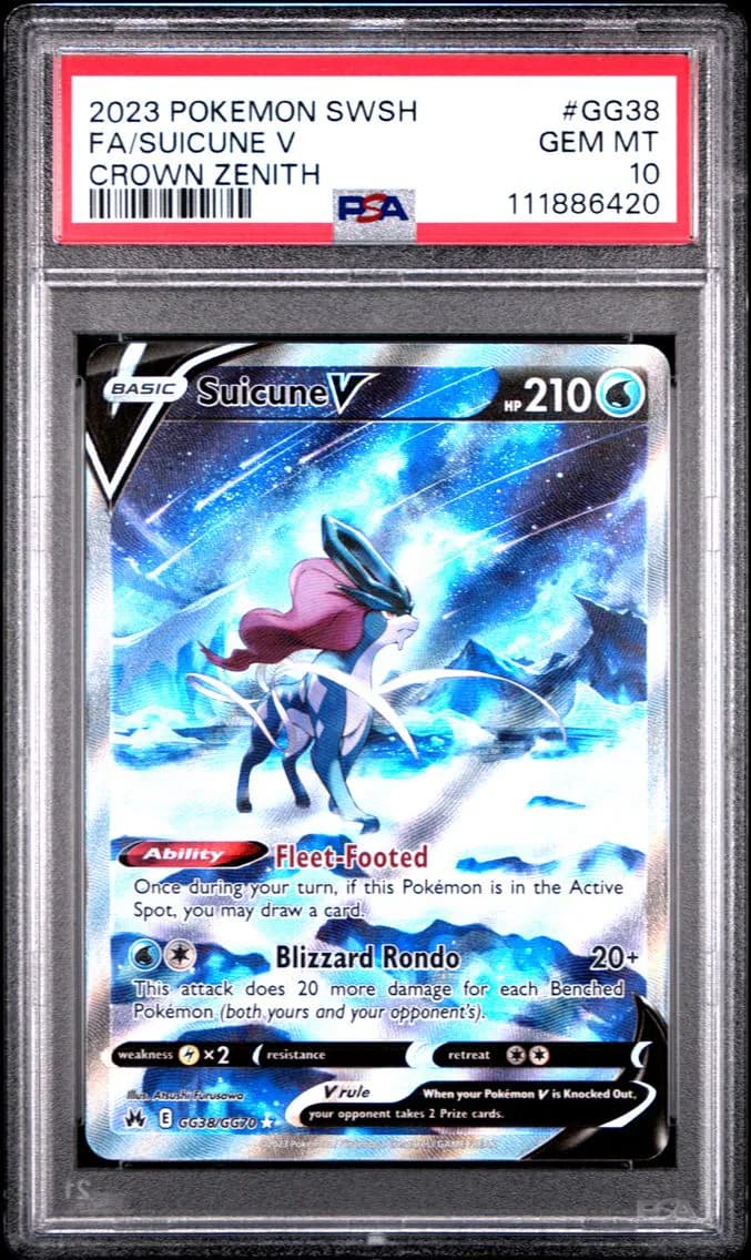 Suicune V, Sword and Shield Crown Zenith, PSA 10