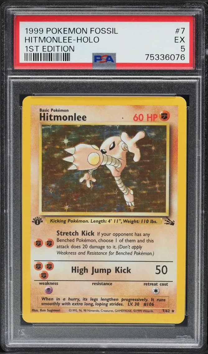 Fossil 1st Edition Holo Hitmonlee, Fossil, PSA 5