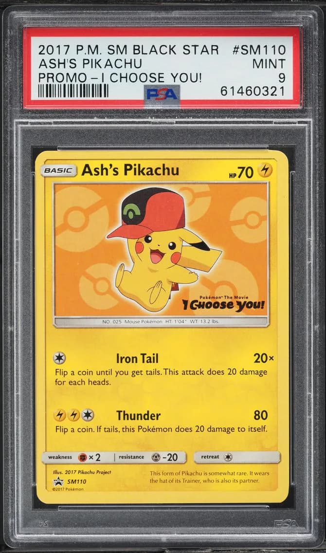 Ash's Pikachu, SM Black Star Promo, PSA 9