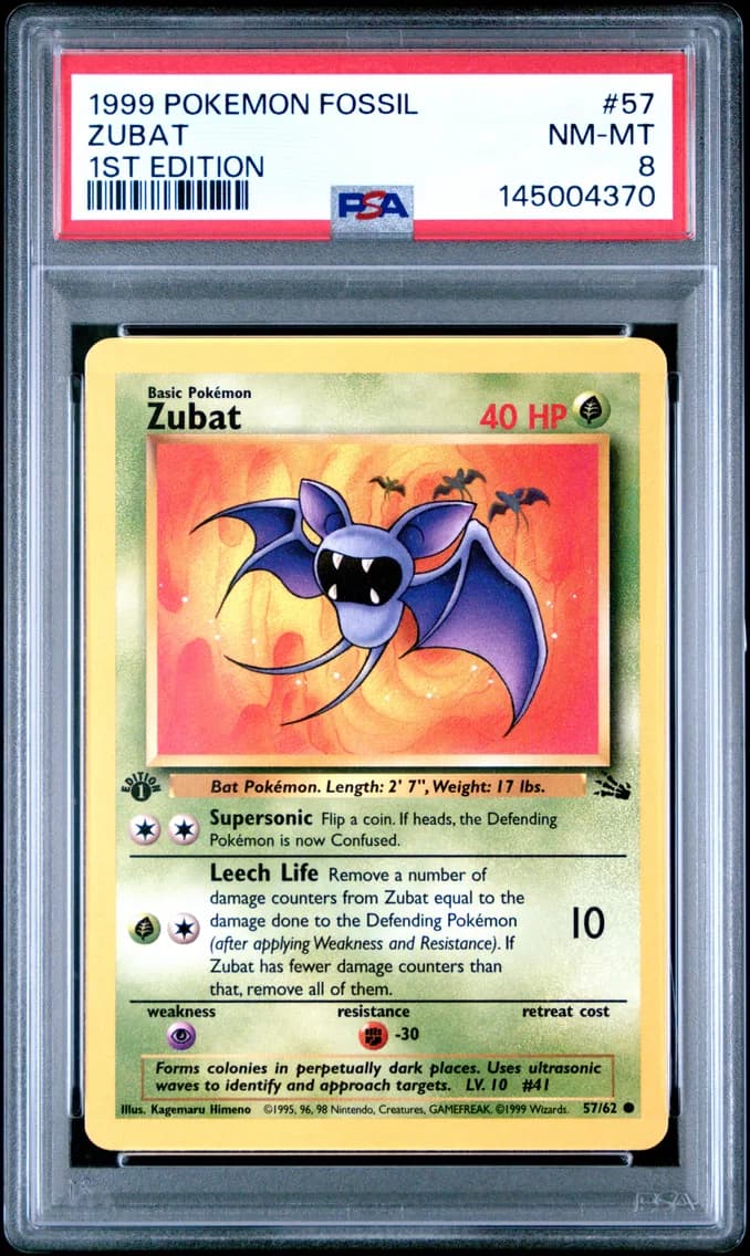 Zubat 1st Edition, Fossil, PSA 8
