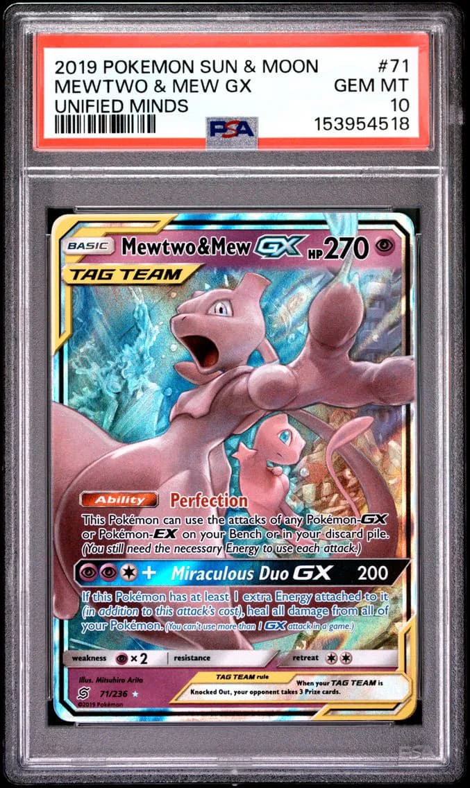 Mewtwo & Mew GX, Sun & Moon Unified Minds, PSA 10