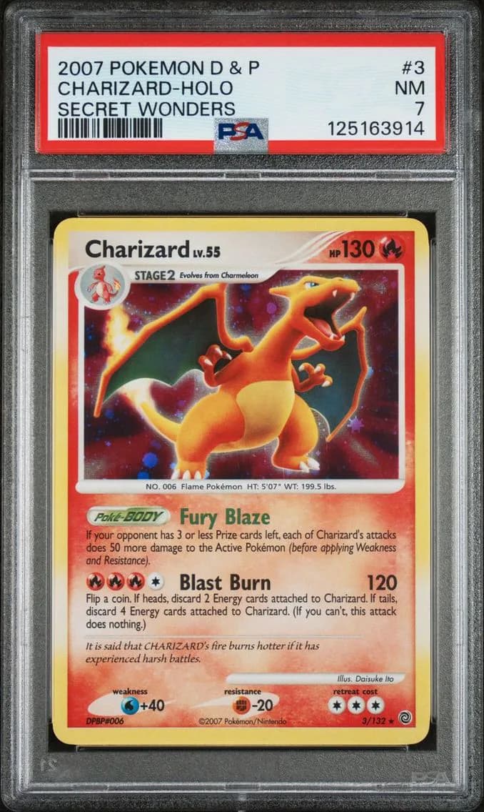 Charizard-Holo, Diamond & Pearl Secret Wonders, PSA 7