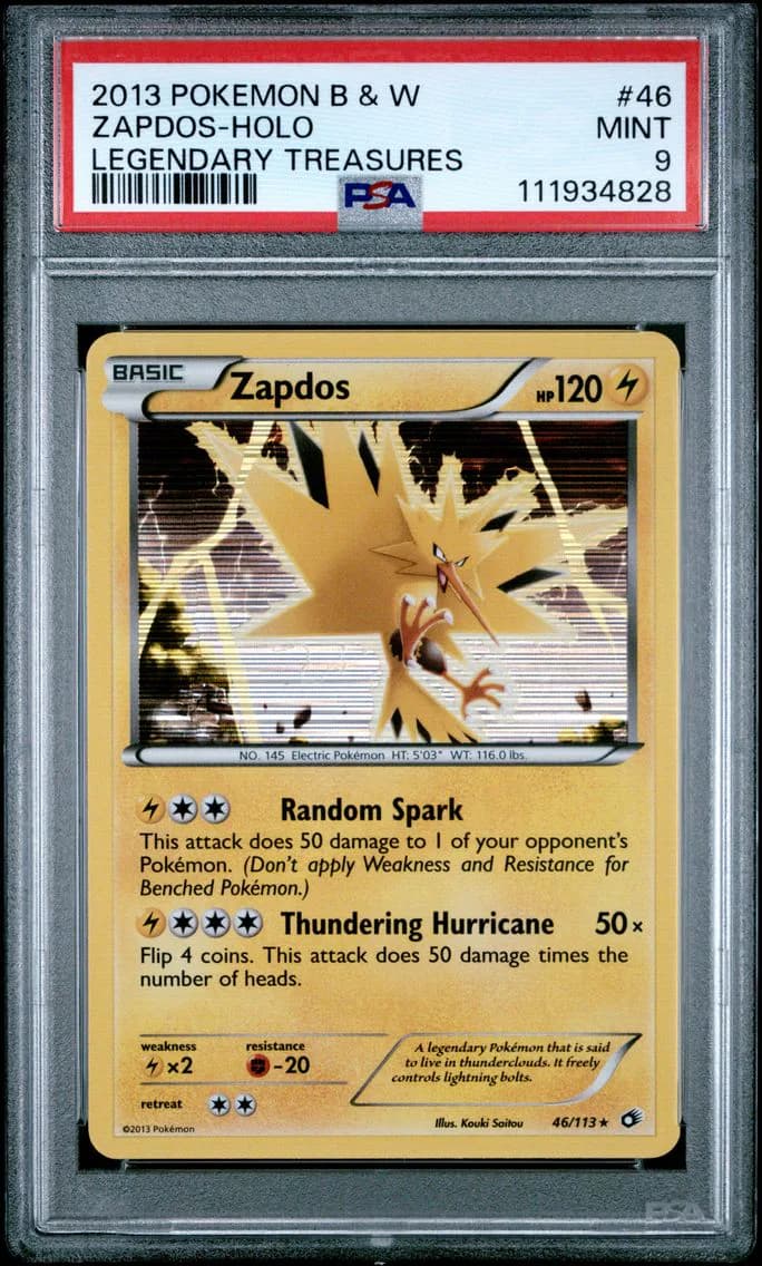 Zapdos-Holo, Black & White Legendary Treasures, PSA 9