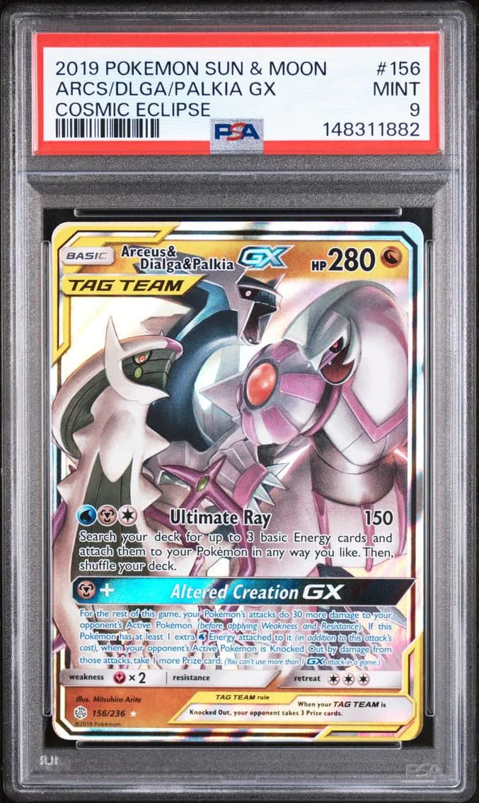 Arceus & Dialga & Palkia GX, Sun & Moon Cosmic Eclipse, PSA 9