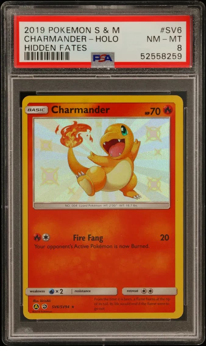 Charmander-Holo, Sun & Moon Hidden Fates, PSA 8