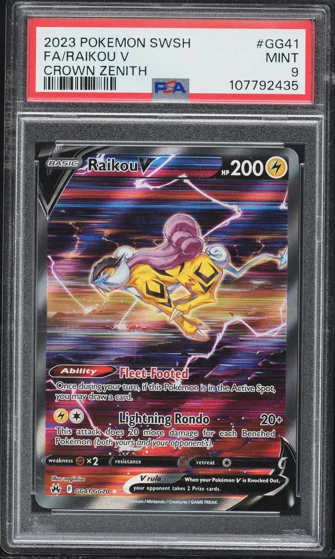 Raikou V, Sword and Shield Crown Zenith, PSA 9