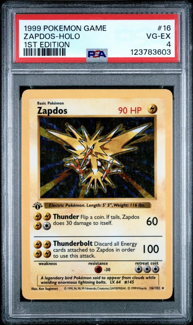 Zapdos-Holo 1st Edition, Game, PSA 4