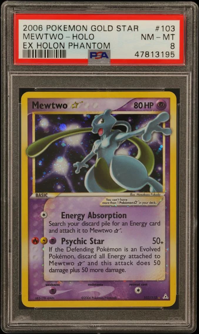Mewtwo-Holo Gold Star, EX Holon Phantoms, PSA 8