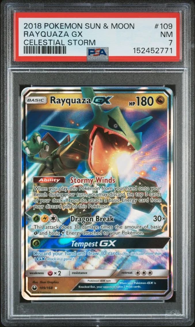 Rayquaza GX, Sun & Moon Celestial Storm, PSA 7