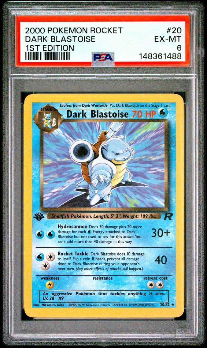 Dark Blastoise 1st Edition, Rocket, PSA 6