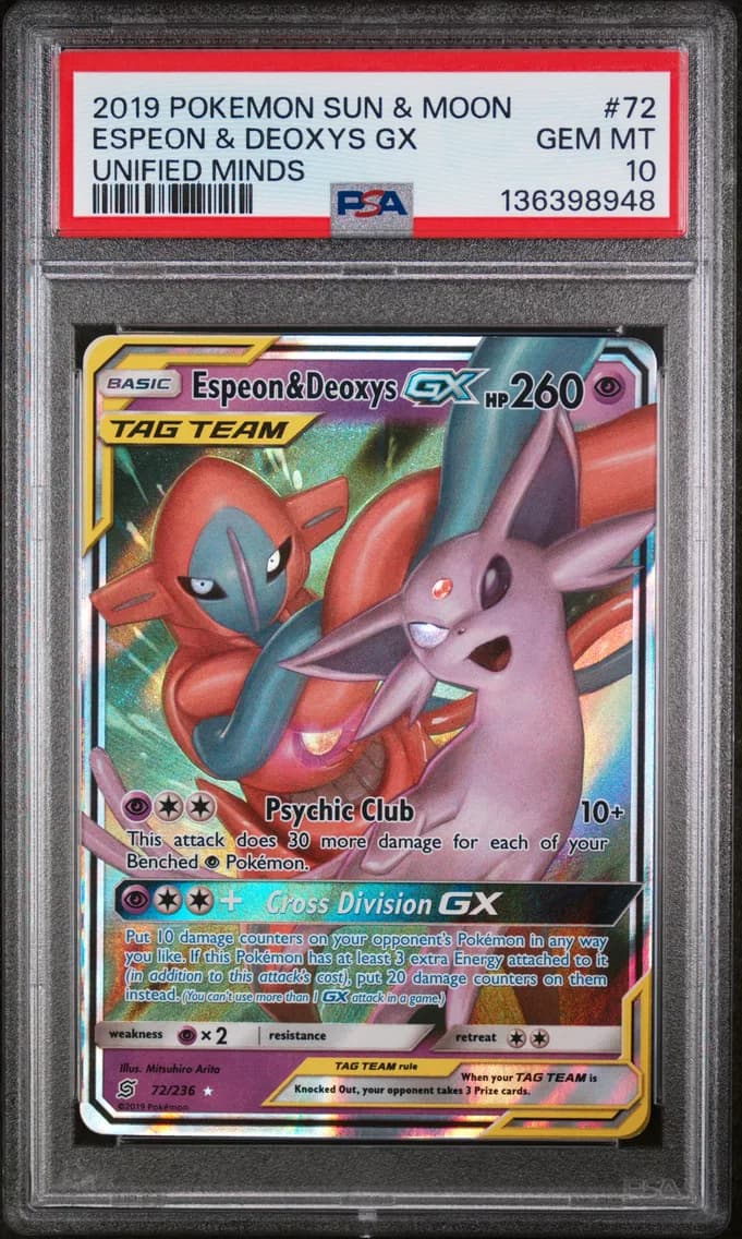 Espeon & Deoxys GX, Sun & Moon Unified Minds, PSA 10
