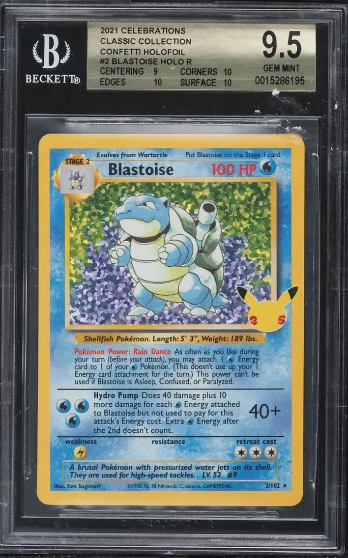 Blastoise-Holo, Celebrations Classic Collection Confetti Holofoil, BGS 9.5