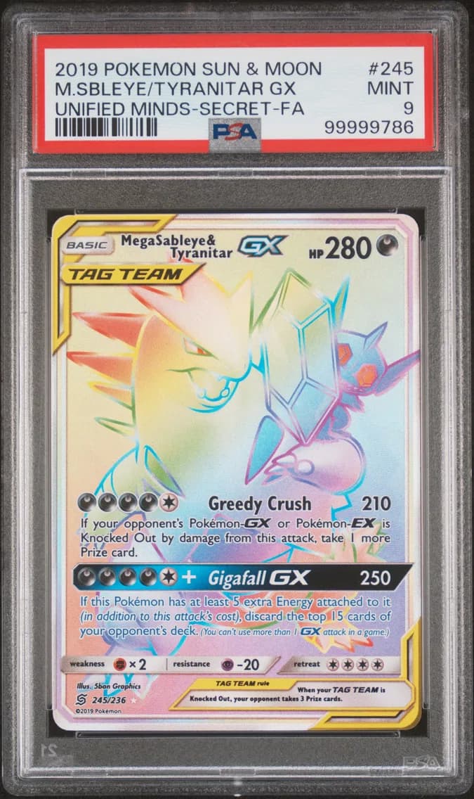 Mega Sableye & Tyranitar GX, Sun & Moon Unified Minds, PSA 9