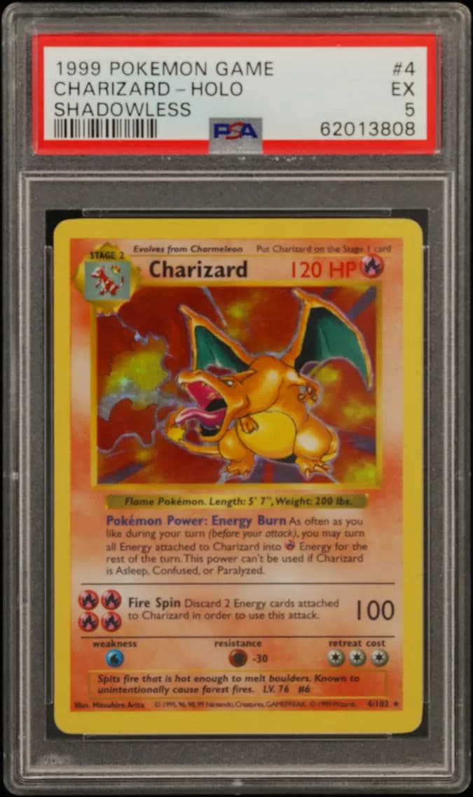 Charizard-Holo Shadowless, Game, PSA 5