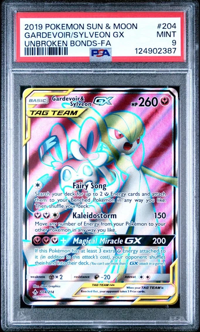 Gardevoir & Sylveon GX, Sun & Moon Unbroken Bonds, PSA 9