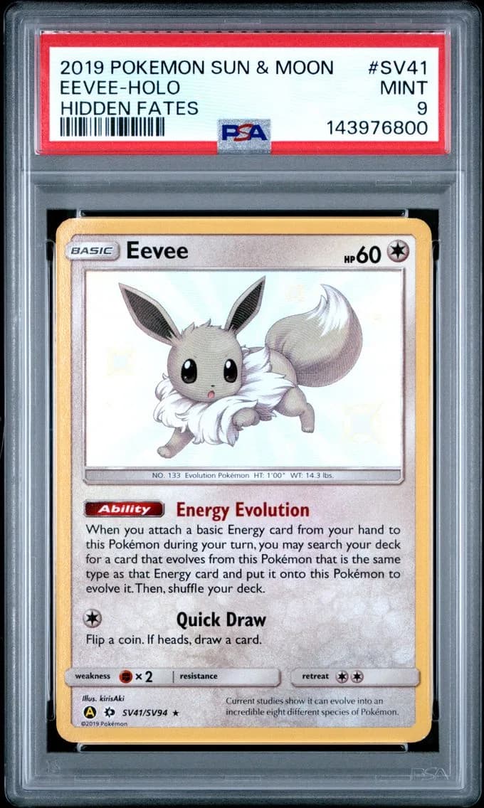 Eevee-Holo, Sun & Moon Hidden Fates, PSA 9