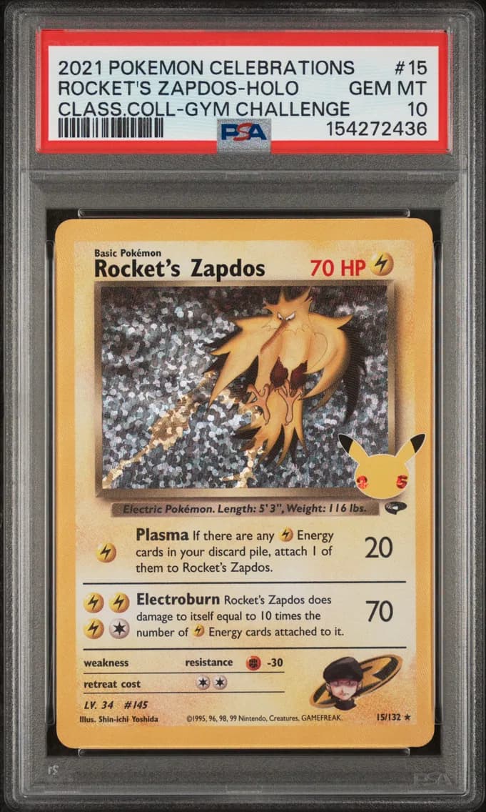 Rocket's Zapdos-Holo, Celebrations Classic Collection, PSA 10