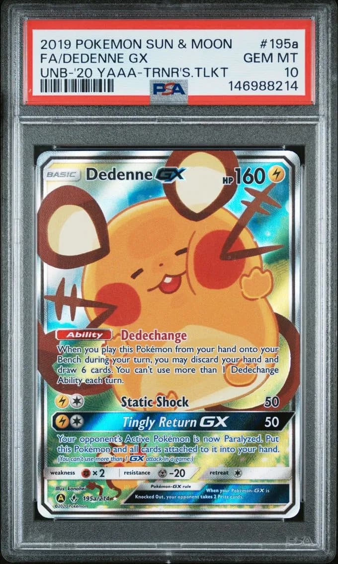 Dedenne GX, Sun & Moon Unbroken Bonds, PSA 10