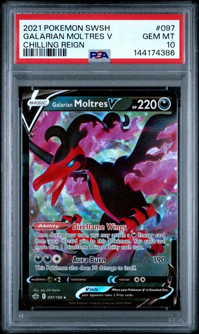 Galarian Moltres V, Sword & Shield Chilling Reign, PSA 10