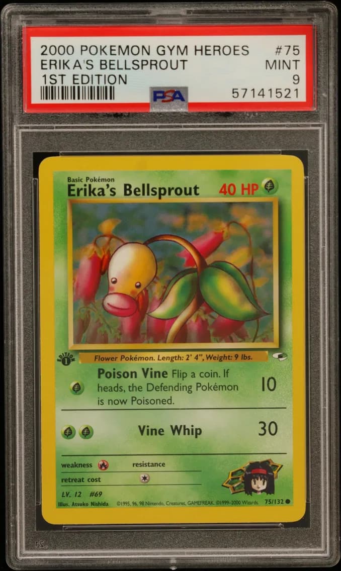 Erika's Bellsprout 1st Edition, Gym Heroes, PSA 9
