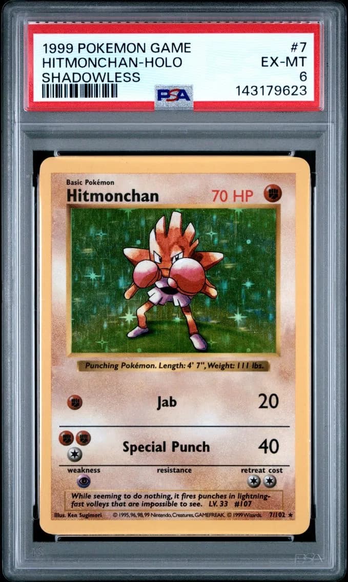 Hitmonchan-Holo Shadowless, Game, PSA 6