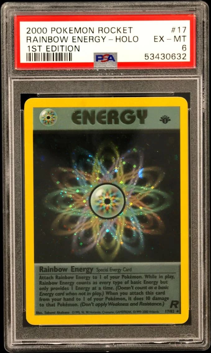 Rainbow Energy-Holo 1st Edition, Rocket, PSA 6