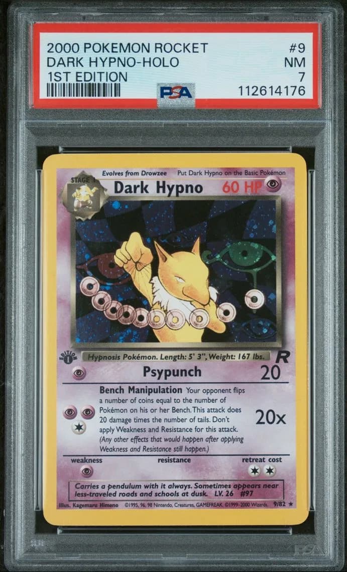 Dark Hypno-Holo 1st Edition, Rocket, PSA 7