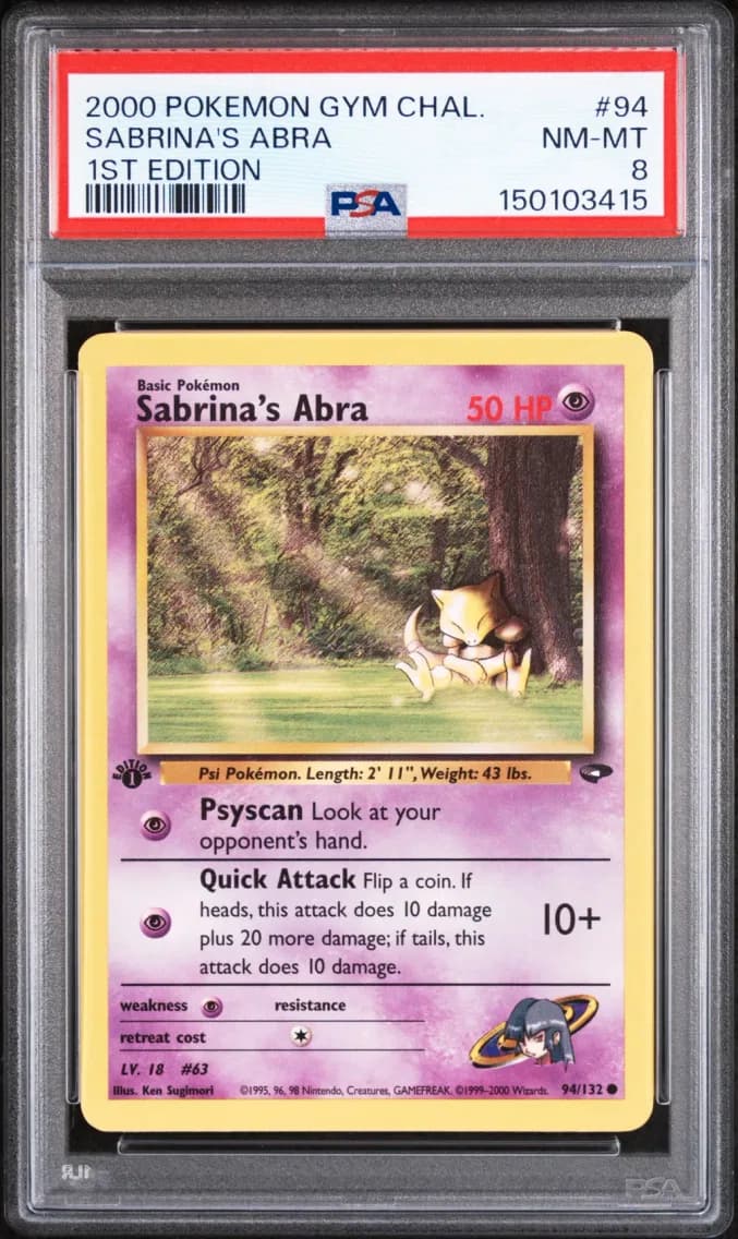 Sabrina's Abra 1st Edition, Gym Challenge, PSA 8