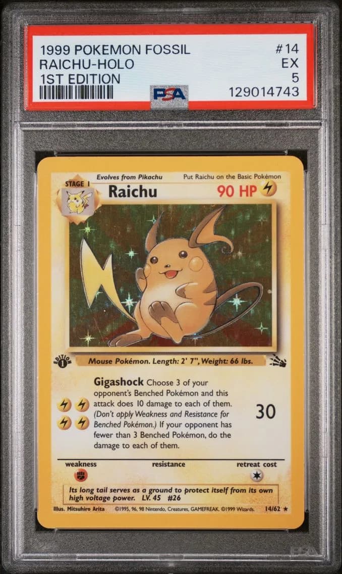 Raichu-Holo 1st Edition, Fossil, PSA 5