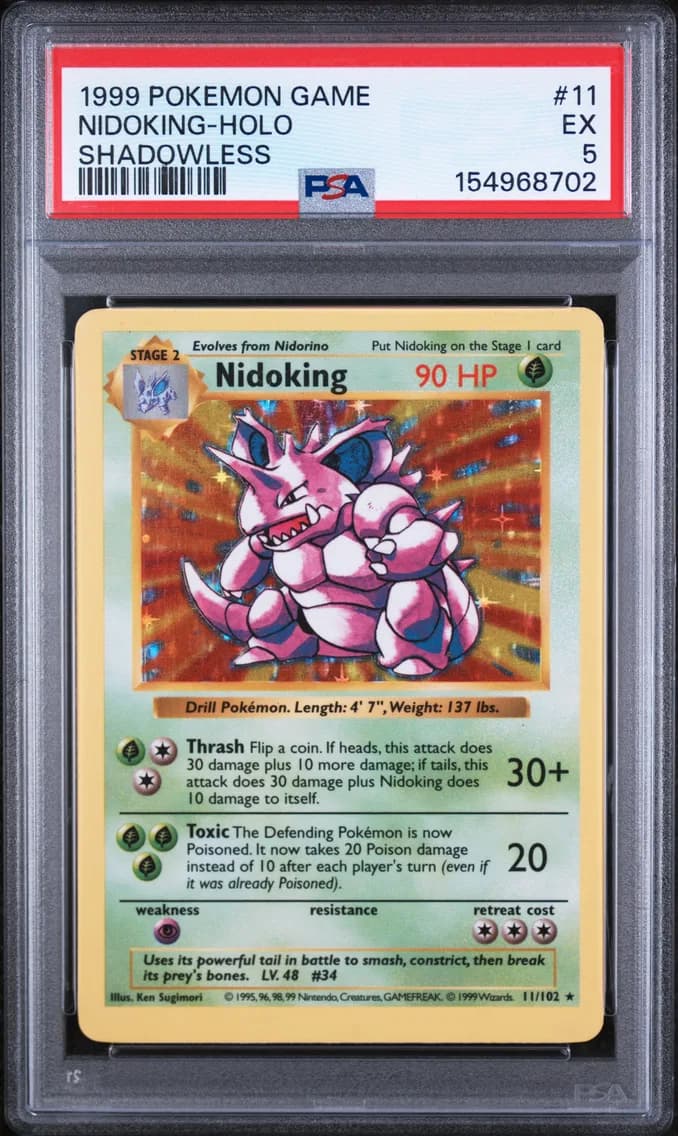 Nidoking-Holo Shadowless, Game, PSA 5