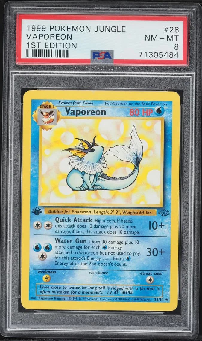 Vaporeon 1st Edition, Jungle, PSA 8