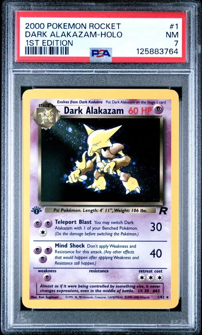 Dark Alakazam-Holo 1st Edition, Rocket, PSA 7