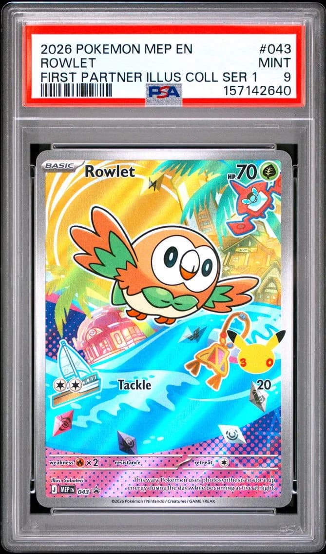 Rowlet, Me Black Star Promo, PSA 9