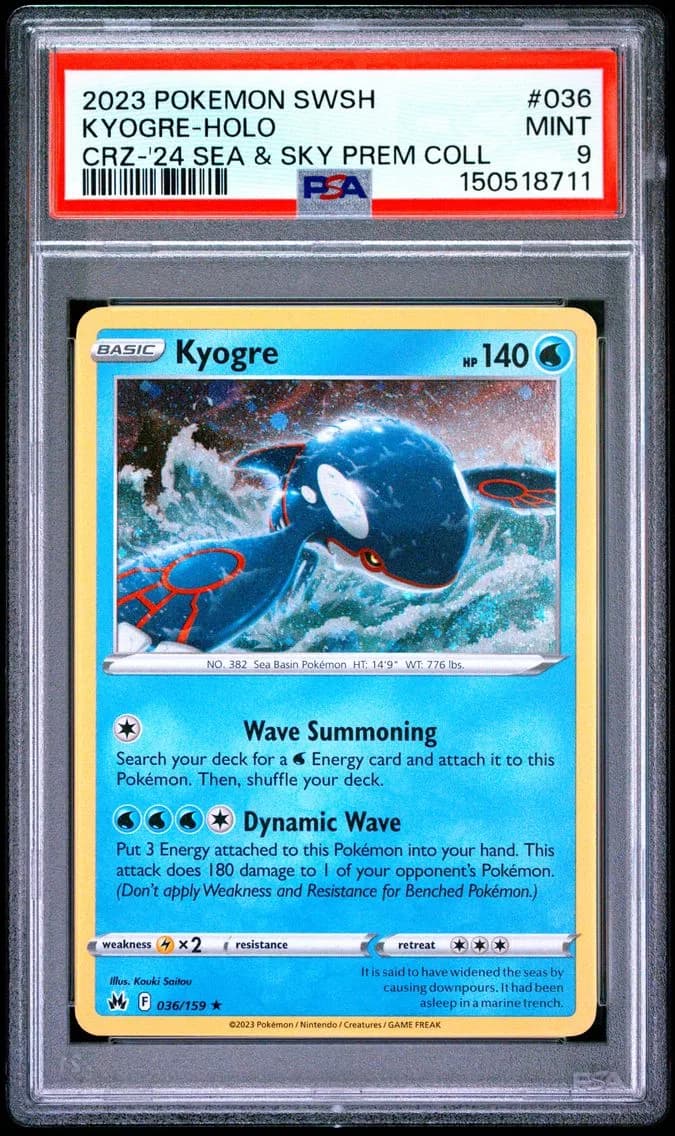 Kyogre-Holo, Sword and Shield Crown Zenith, PSA 9