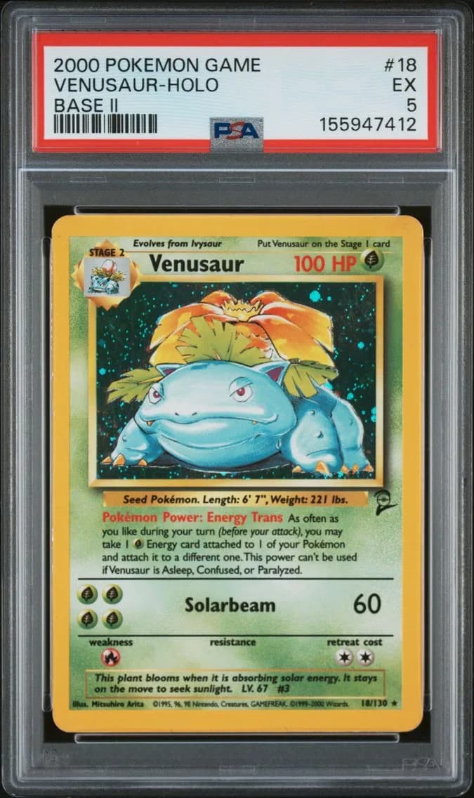 Venusaur-Holo, Game Base II, PSA 5