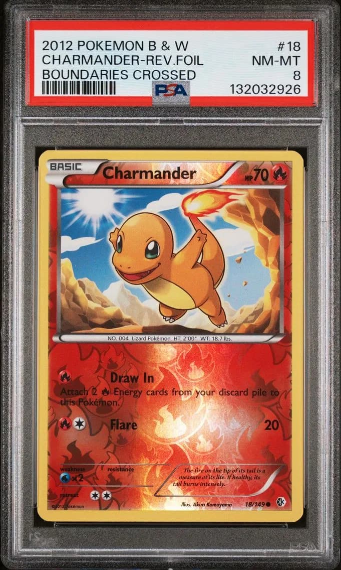 Charmander-Reverse Foil, Black & White Boundaries Crossed, PSA 8