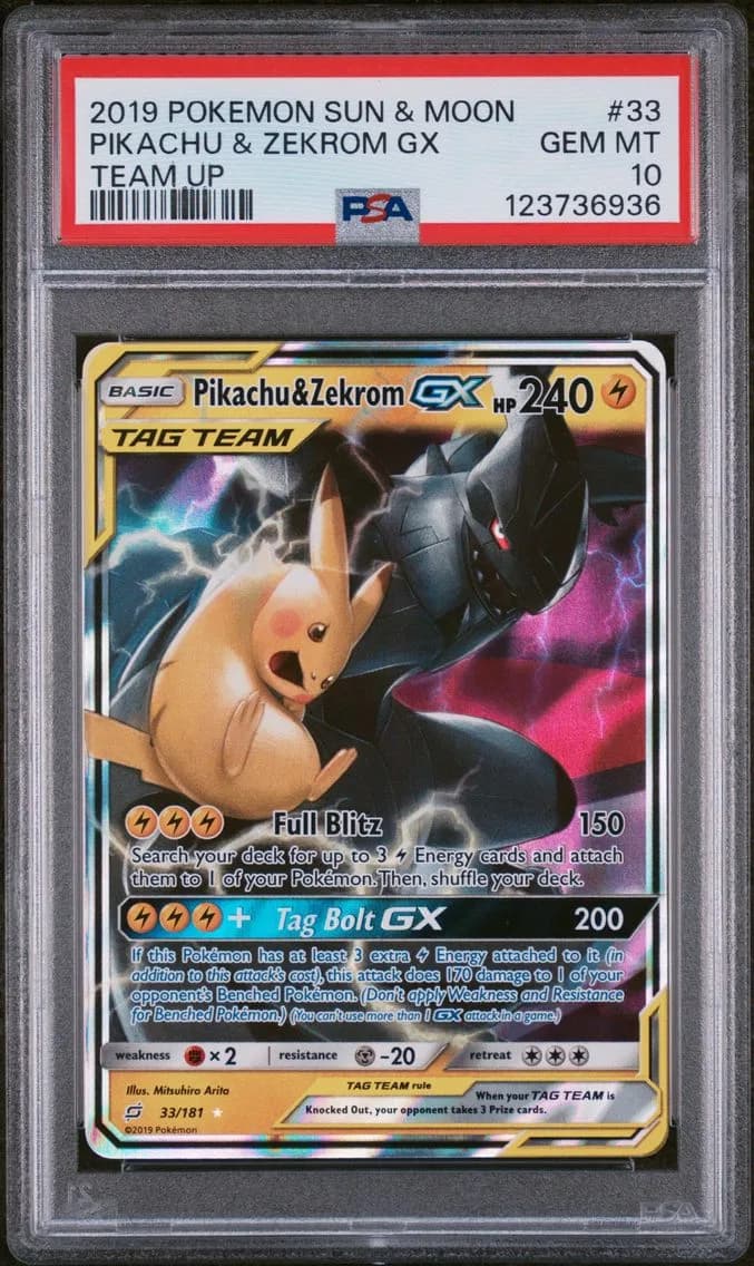 Pikachu & Zekrom GX, Sun & Moon Team Up, PSA 10