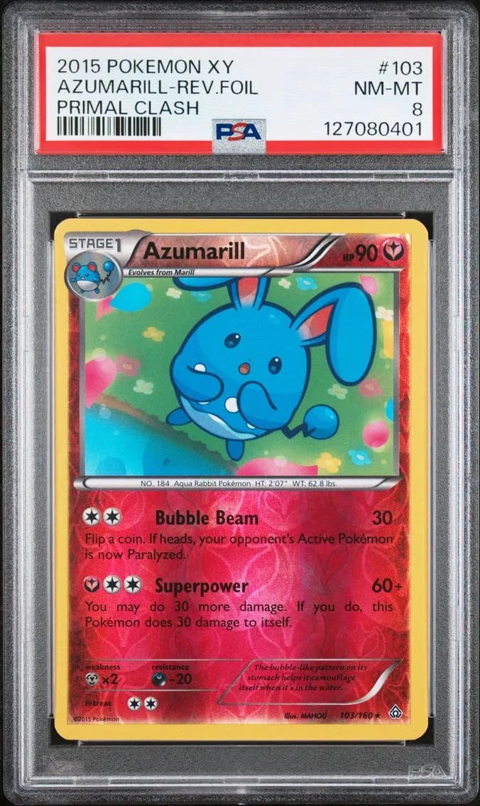 Azumarill-Reverse Foil, XY Primal Clash, PSA 8