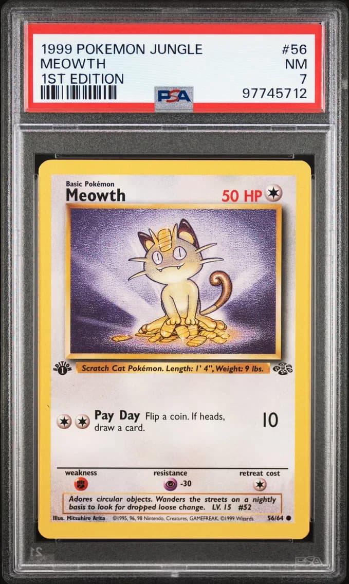 Meowth 1st Edition, Jungle, PSA 7