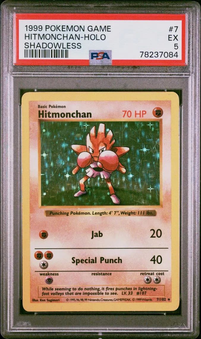 Hitmonchan-Holo Shadowless, Game, PSA 5