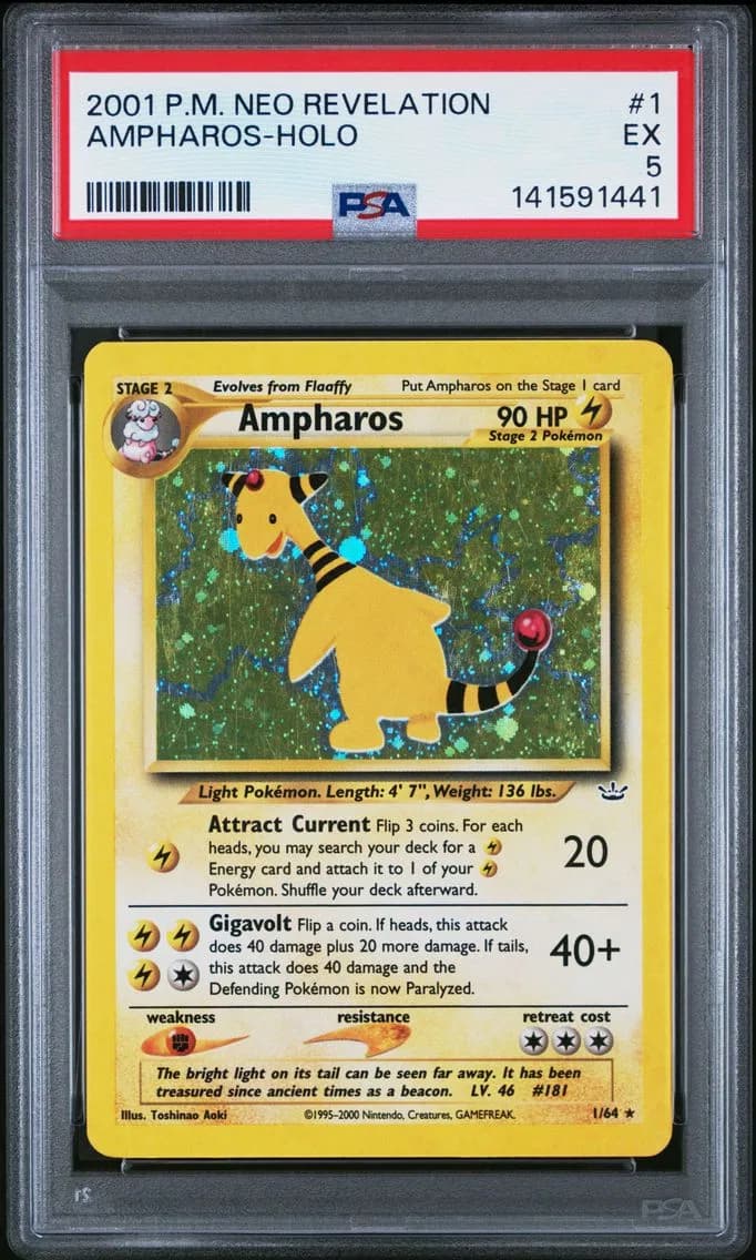 Ampharos-Holo, Neo Revelation, PSA 5