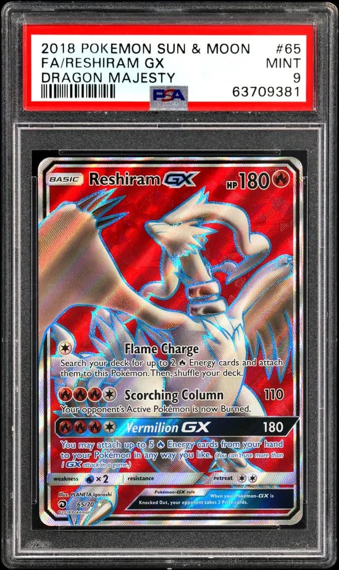 Reshiram GX, Sun & Moon Dragon Majesty, PSA 9