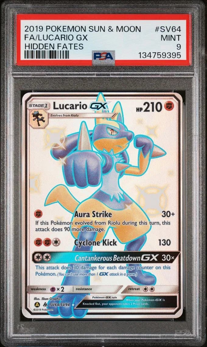 Lucario GX, Sun & Moon Hidden Fates, PSA 9