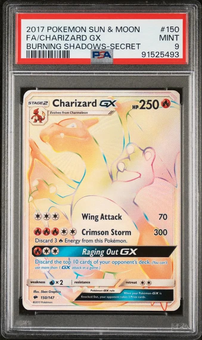 Charizard GX, Sun & Moon Burning Shadows, PSA 9