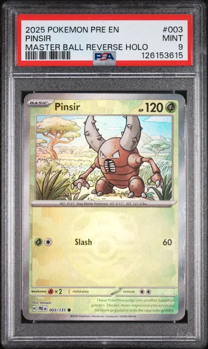 Pinsir Master Ball Reverse Holo, Prismatic Evolutions, PSA 9